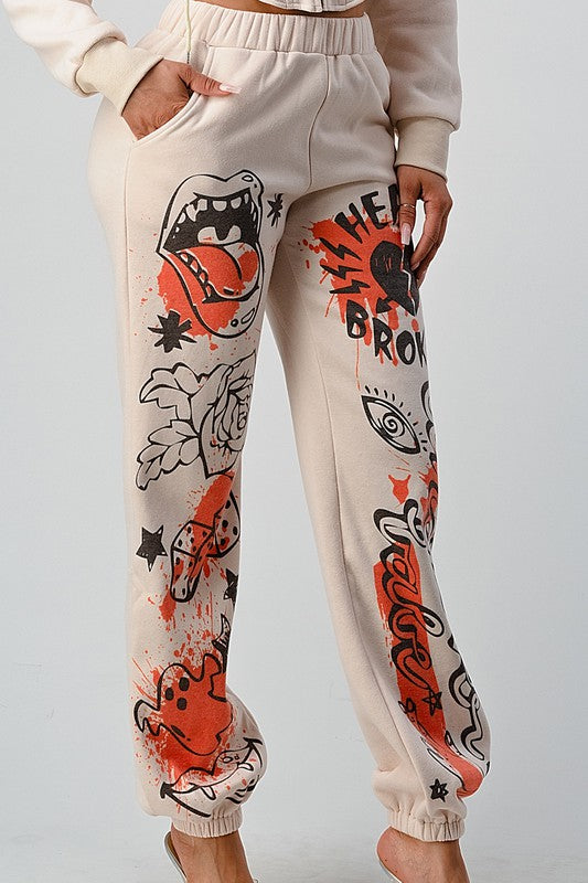 Trendy Street Graphic Pants Set