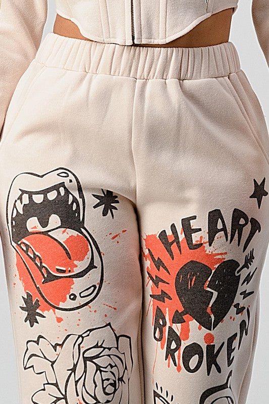 Trendy Street Graphic Pants Set