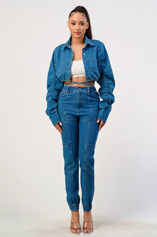 Retro Blues Denim Cropped Jacket