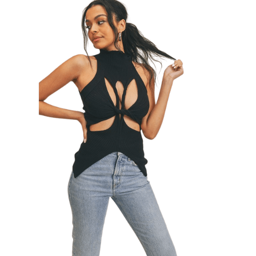 Minco Fashion Tops Eva Cut Out Knit Top