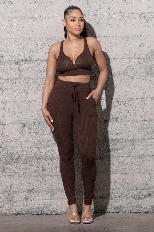 Melrose with Love Matching Sets Brittney Ribbed Three Piece Pants Set