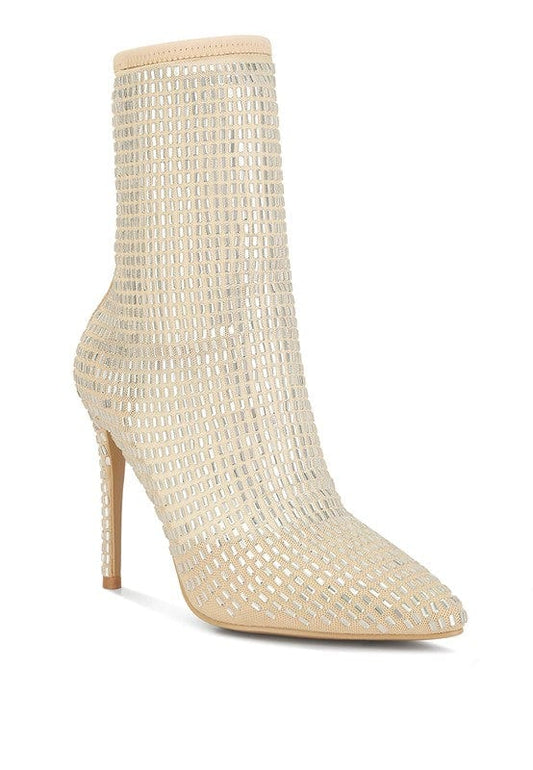 Rag Company Shoes Champagne Gold / 5 Fortunate Rhinestones Embellished Mesh Boots